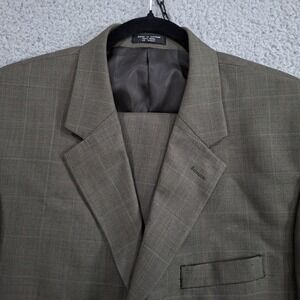 Paulo Solari Athletic Fit Suit 42L Pant 37X35 Two Piece Olive Windowpane Wool‎
